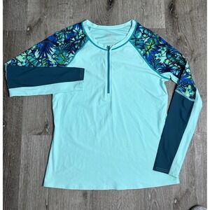 LL Bean Top Women's M Renew Swim Rash Guard 1/4 Zip 503716 Beach UPF50